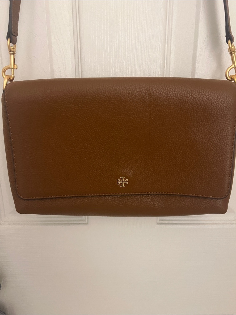 Tory Burch Emerson Brown Leather Pebble Crossbody Bag